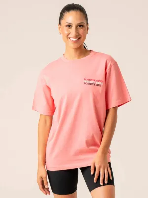Layerable Look Premium Material Positive Vibes T-Shirt - Pink