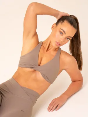 Momentum Twist Sports Bra - Taupe Animal Print
