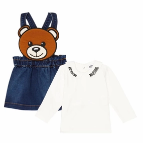 Tennis wear for kids Fancy Moschino Baby Girl Teddy-Motif Layered Dungaree Dress