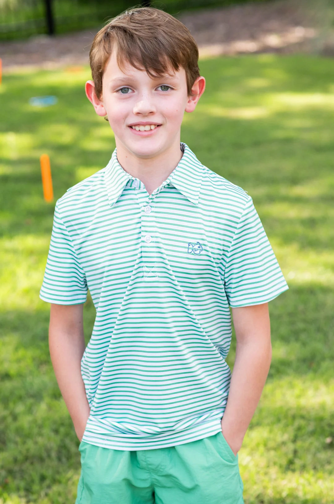 Pro Performance Polo - Green Spruce Stripe Basketball wear for kids Swim - wear