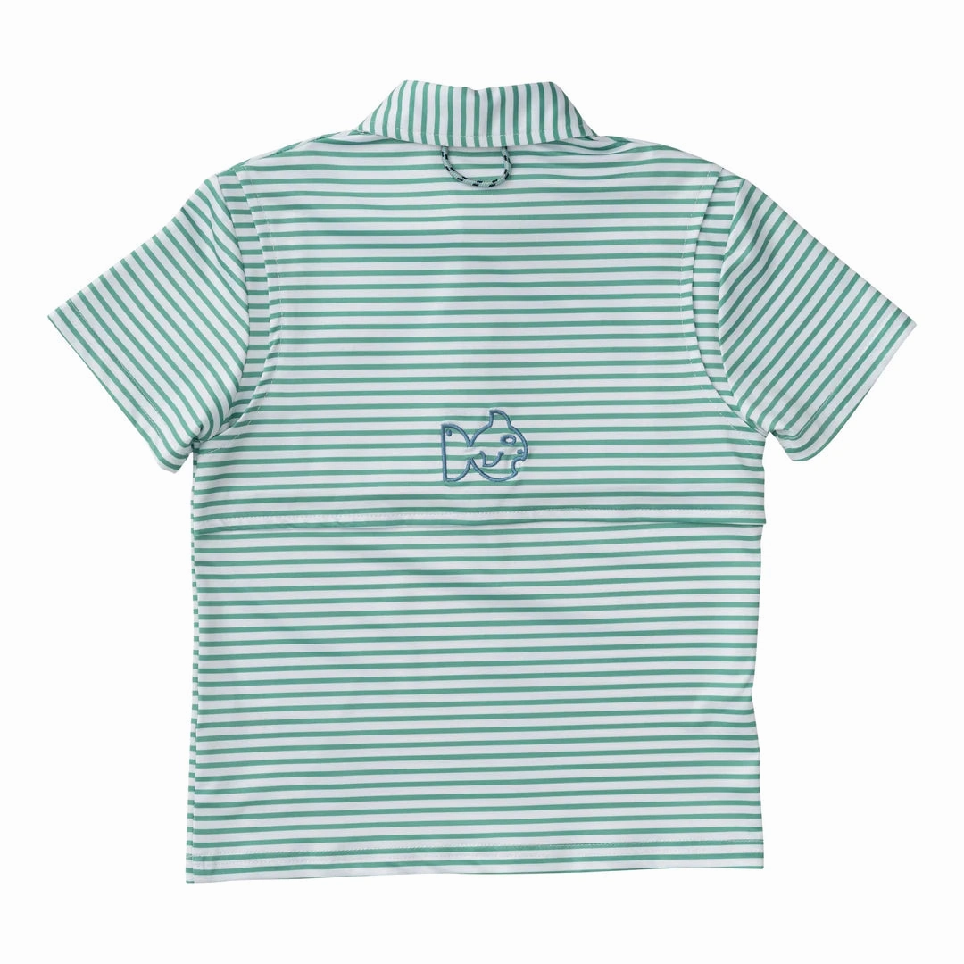 Eco - friendly Pro Performance Polo - Green Spruce Stripe