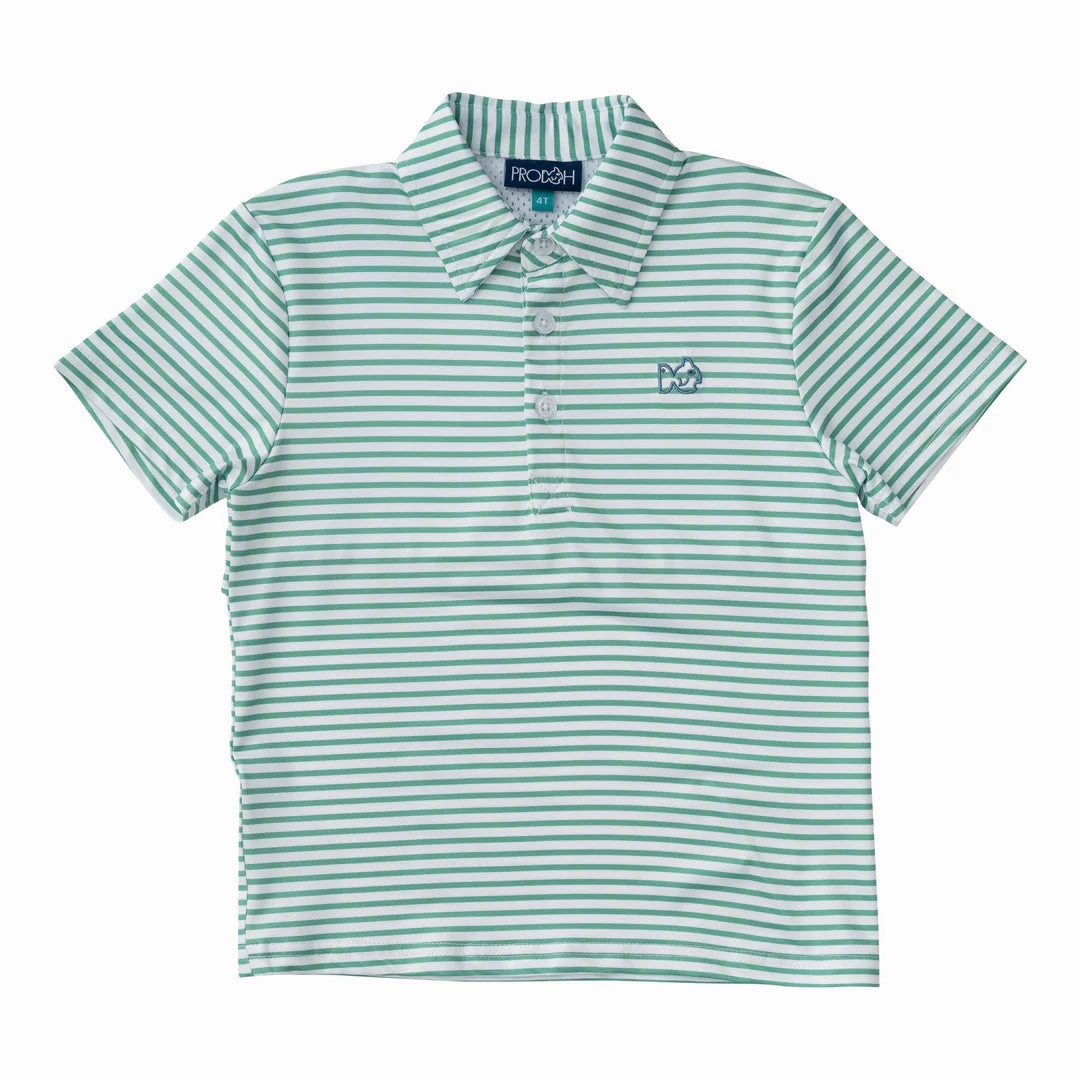 Removable Jungle themed clothes for kids Pro Performance Polo - Green Spruce Stripe