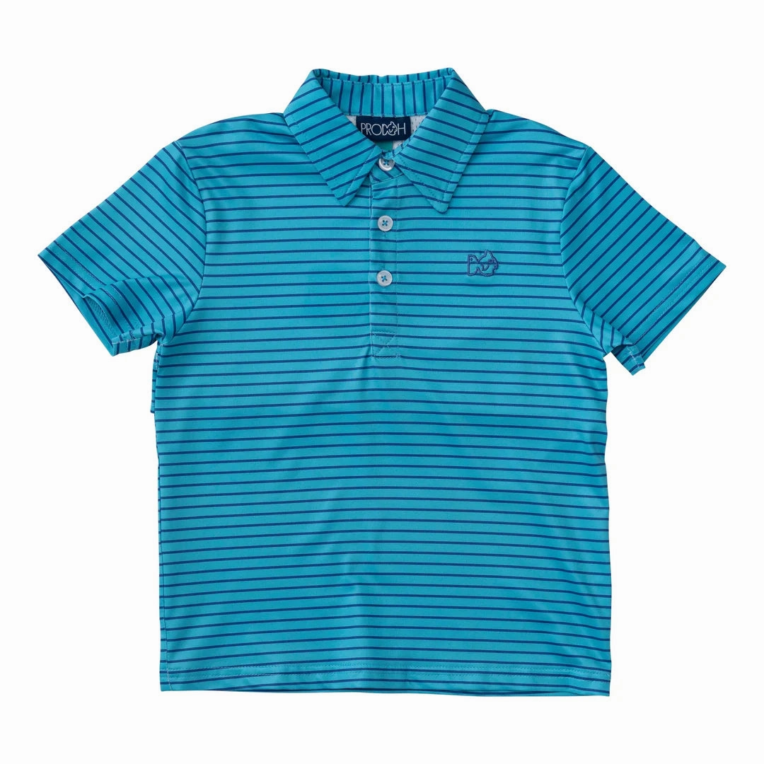 Tasseled Pro Performance Polo - Scuba Blue Stripe