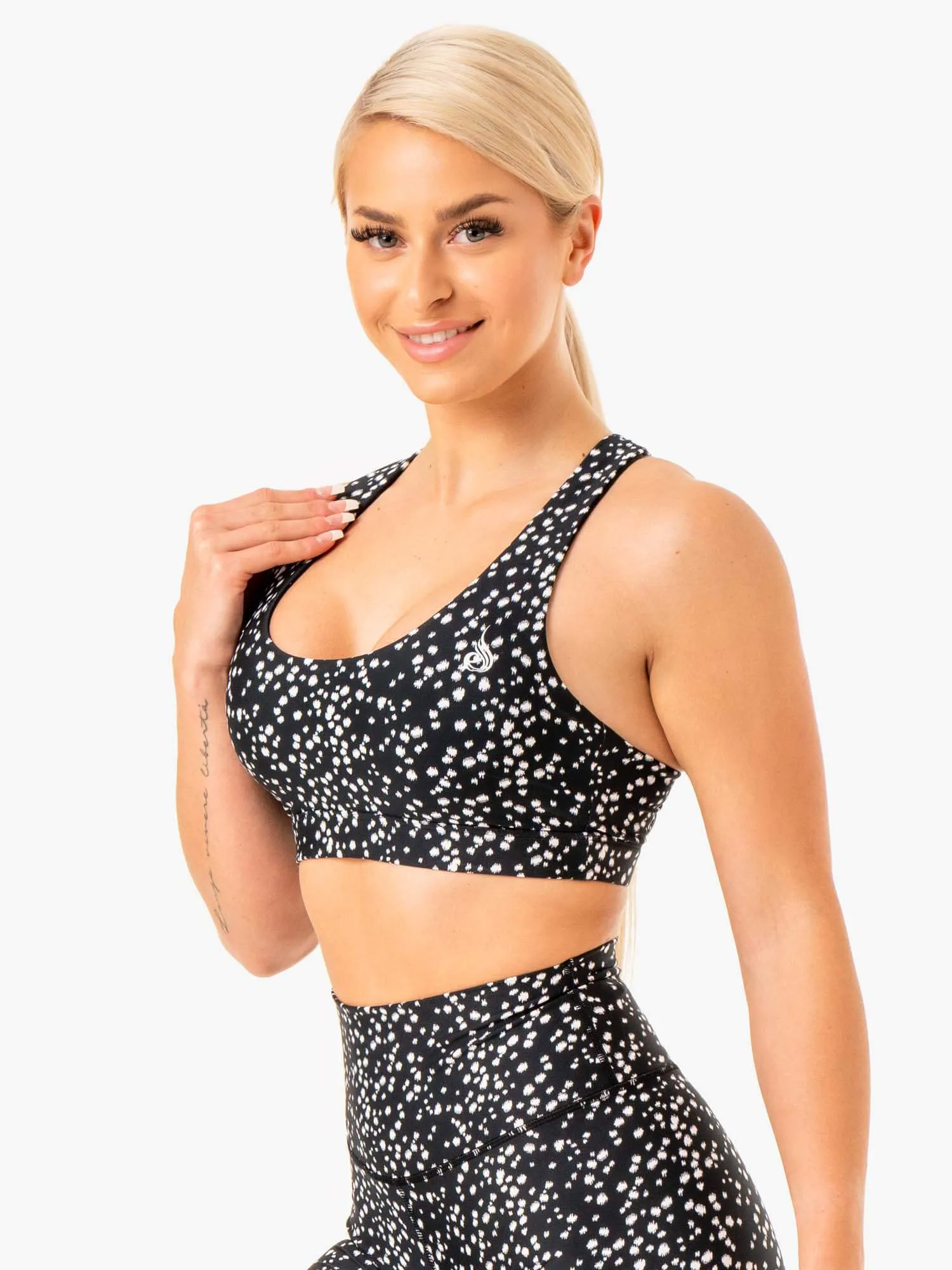 Reform Sports Bra - Black Speckle Adjustable Design Cap-sleeved seams