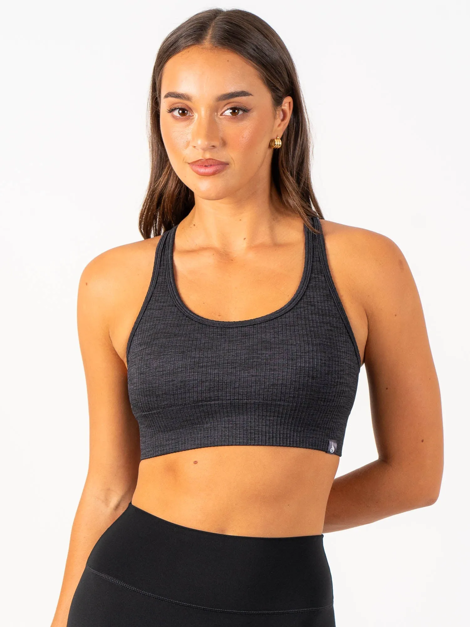 Luxury Rib Seamless Sports Bra - Black Marl