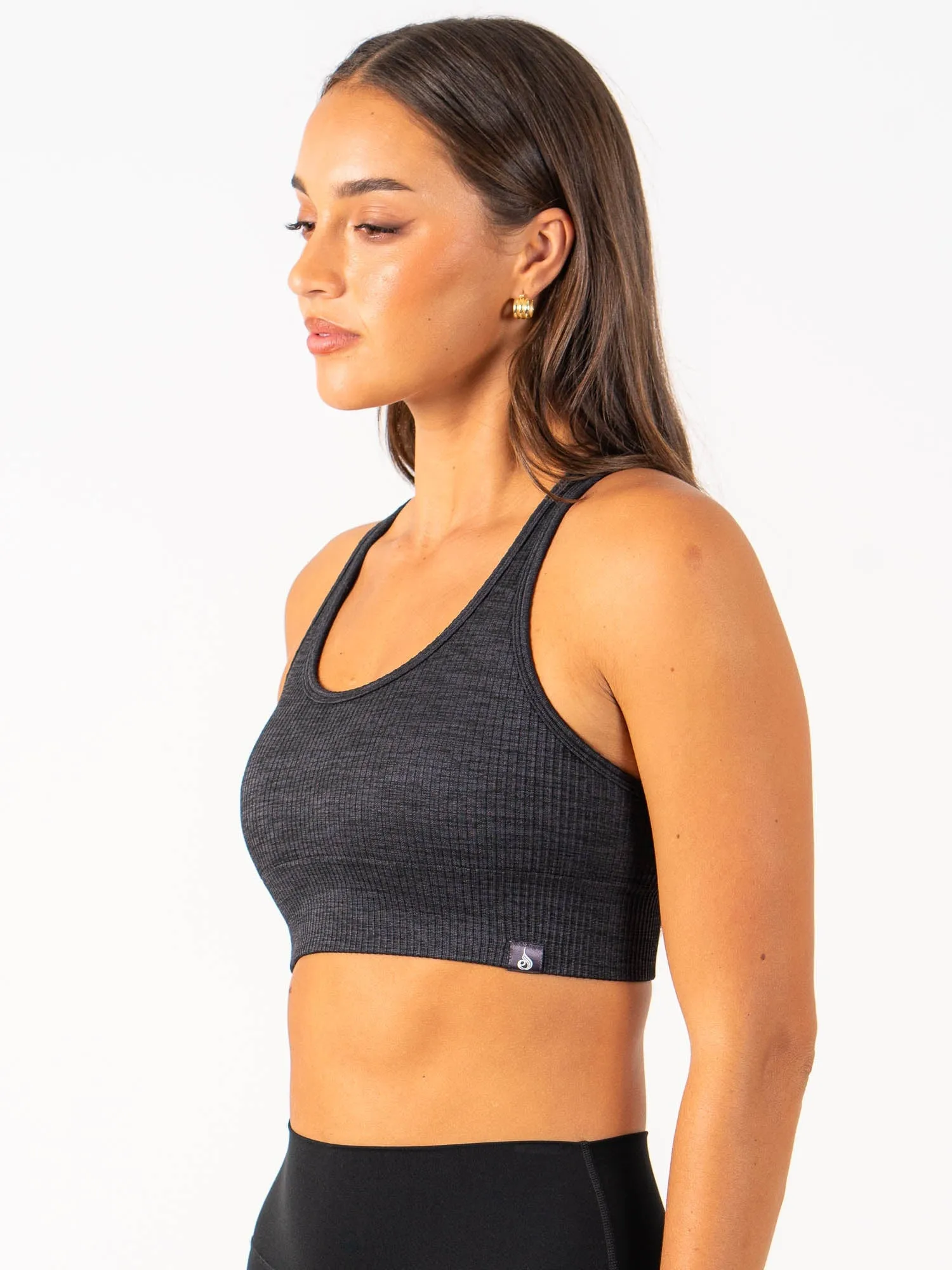 Rib Seamless Sports Bra - Black Marl Seamless Shape