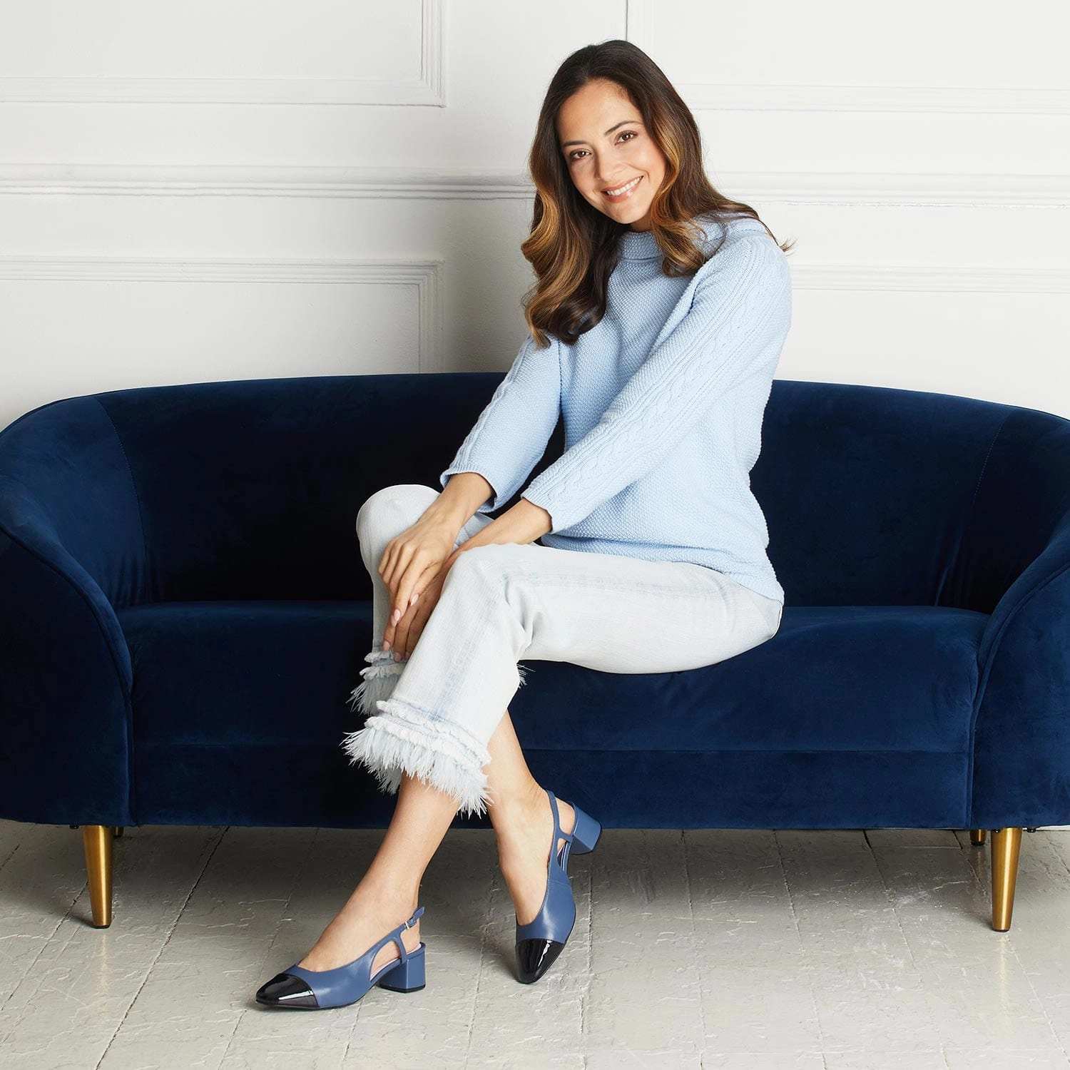 Comfortable Padding Venus: Denim Leather & Navy Patent