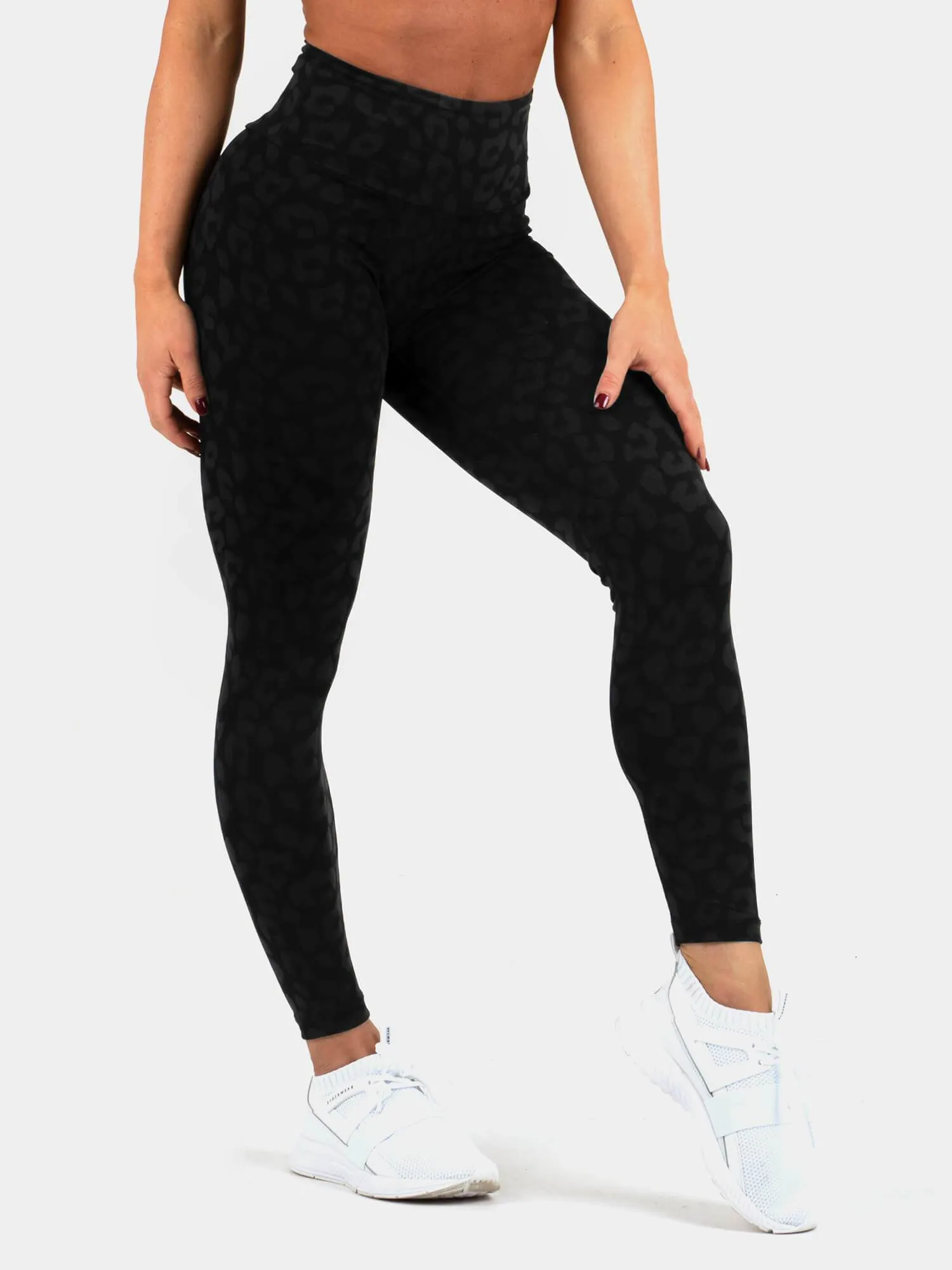 Instinct Scrunch Bum Leggings - Leopard Black Feel Good Non-Slip Waist