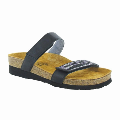 Naot Indiana Slide Sandal (Women) - Jet Black Leather Easy Step Fit Sandals