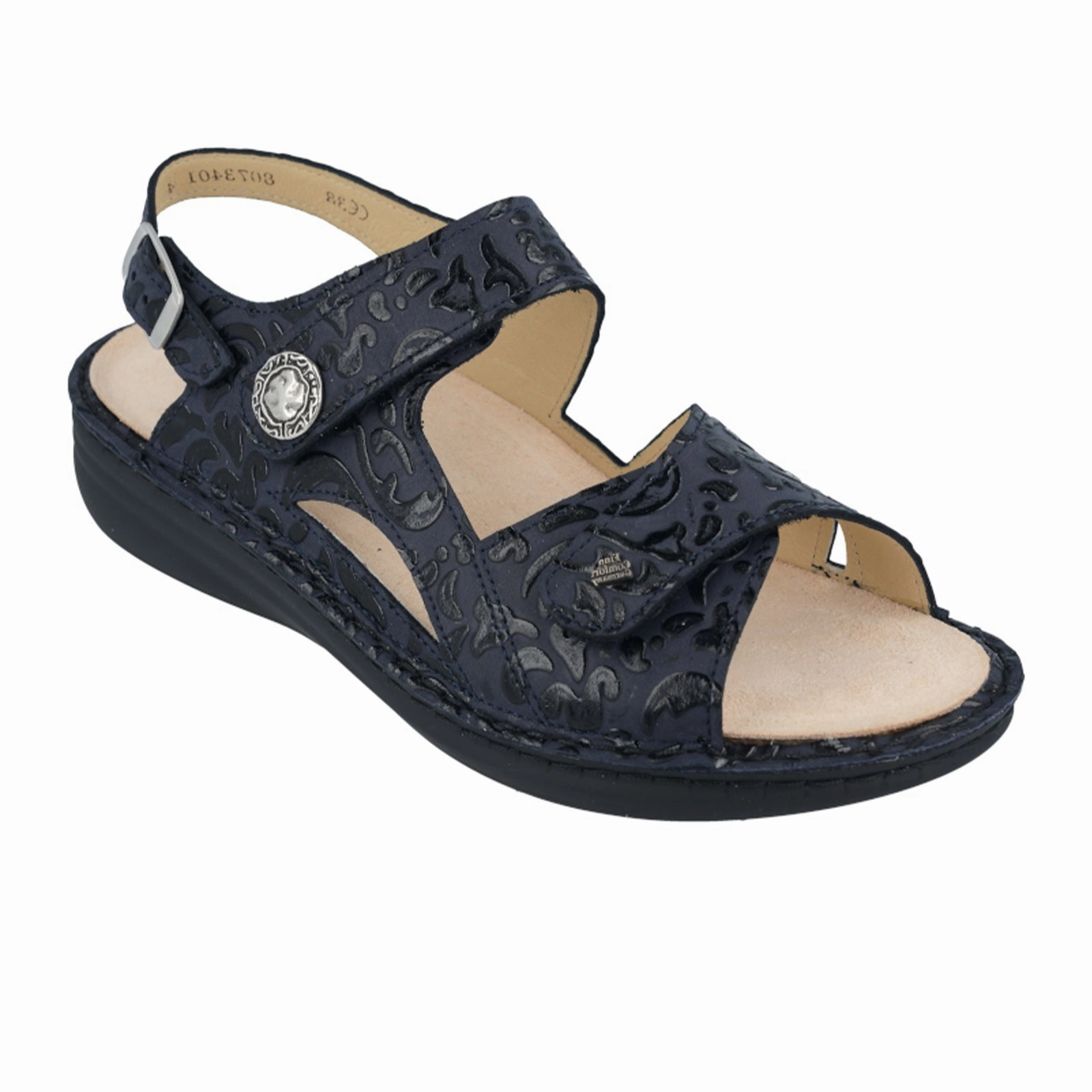 Finn Comfort Barbuda Backstrap Sandal (Women) - Blue Arabesque Slip-On Relaxation Soft Material