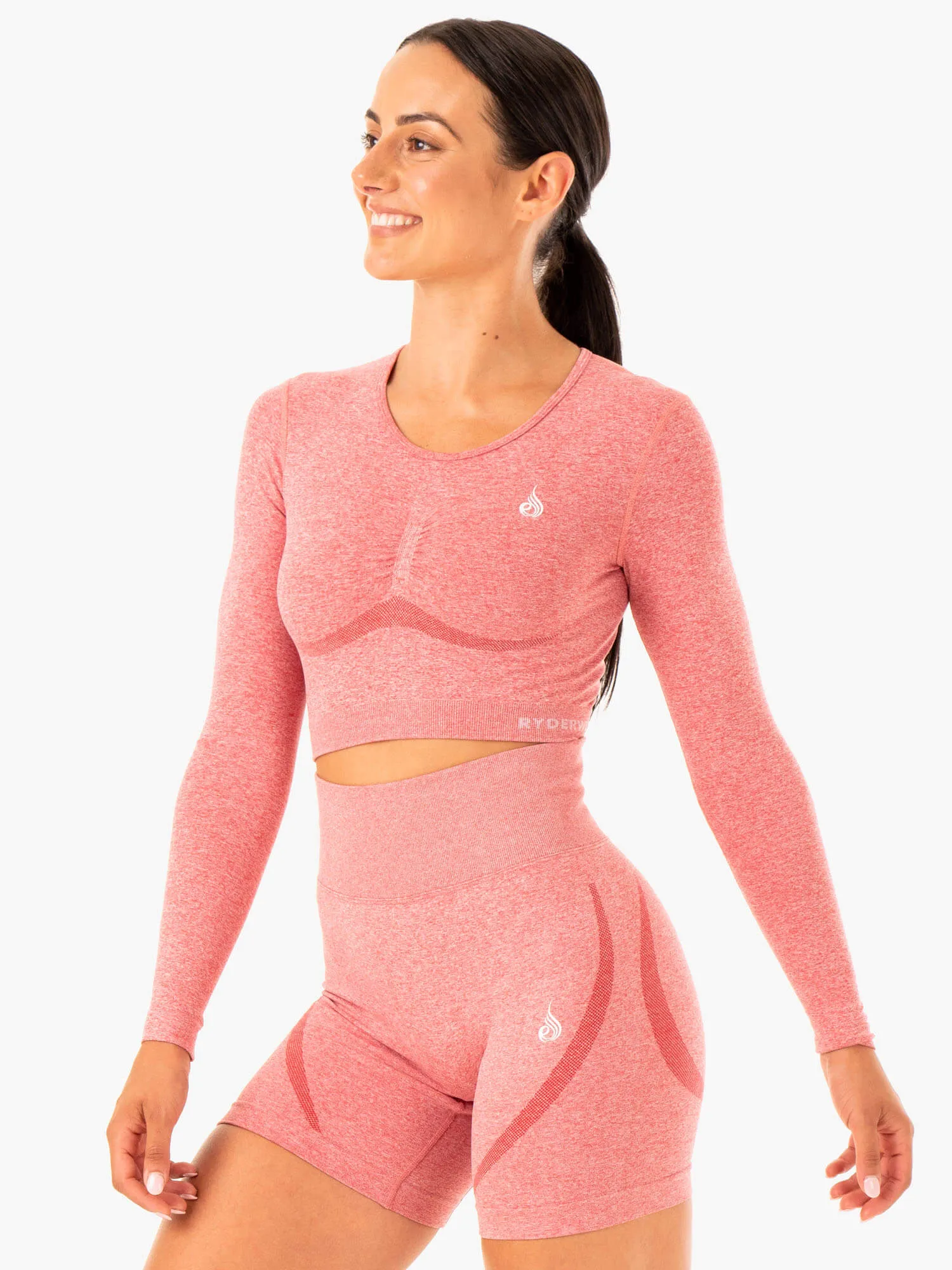 Staples Seamless Long Sleeve Top - Pink Marl Organic Cotton Blend YarnDyedQuality