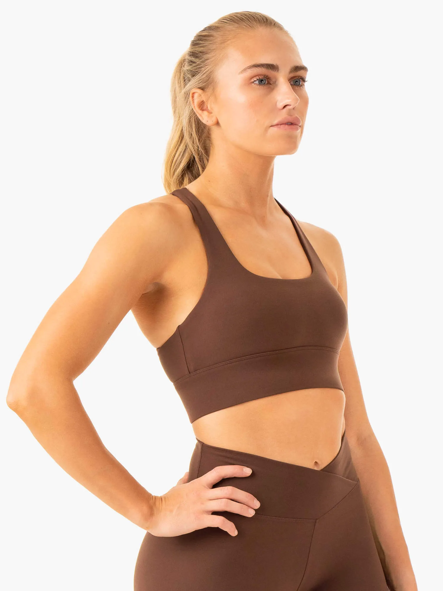 Flow Square Neck Sports Bra - Chocolate Reinforced Stress Points exercise