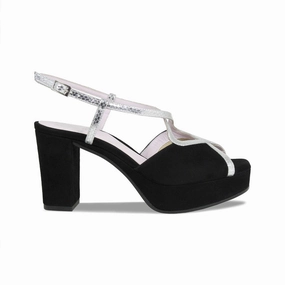 Reinforced Heel Support Rachel: Black Suede & Silver Snake Print Leather