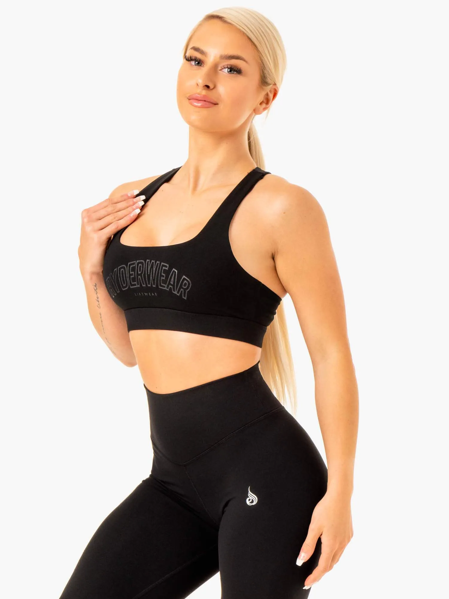 Soft Elastic Band Recycled Knockout Racer Back Sports Bra - Black