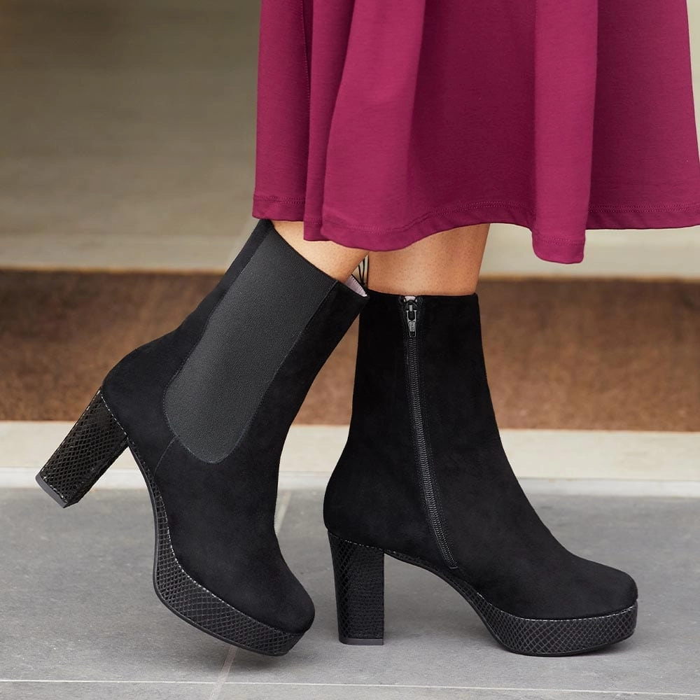 Raven: Black Suede & Snake Print Leather Reinforced toe cap