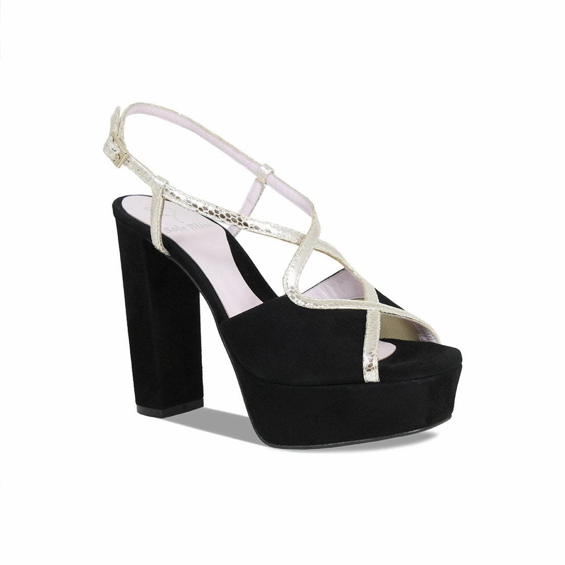 Flower Pop Reese: Black Suede & Gold Snake Print Leather