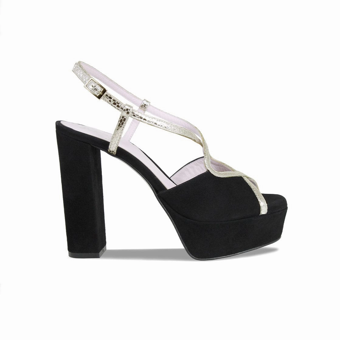 Breathable mesh lining Reese: Black Suede & Gold Snake Print Leather