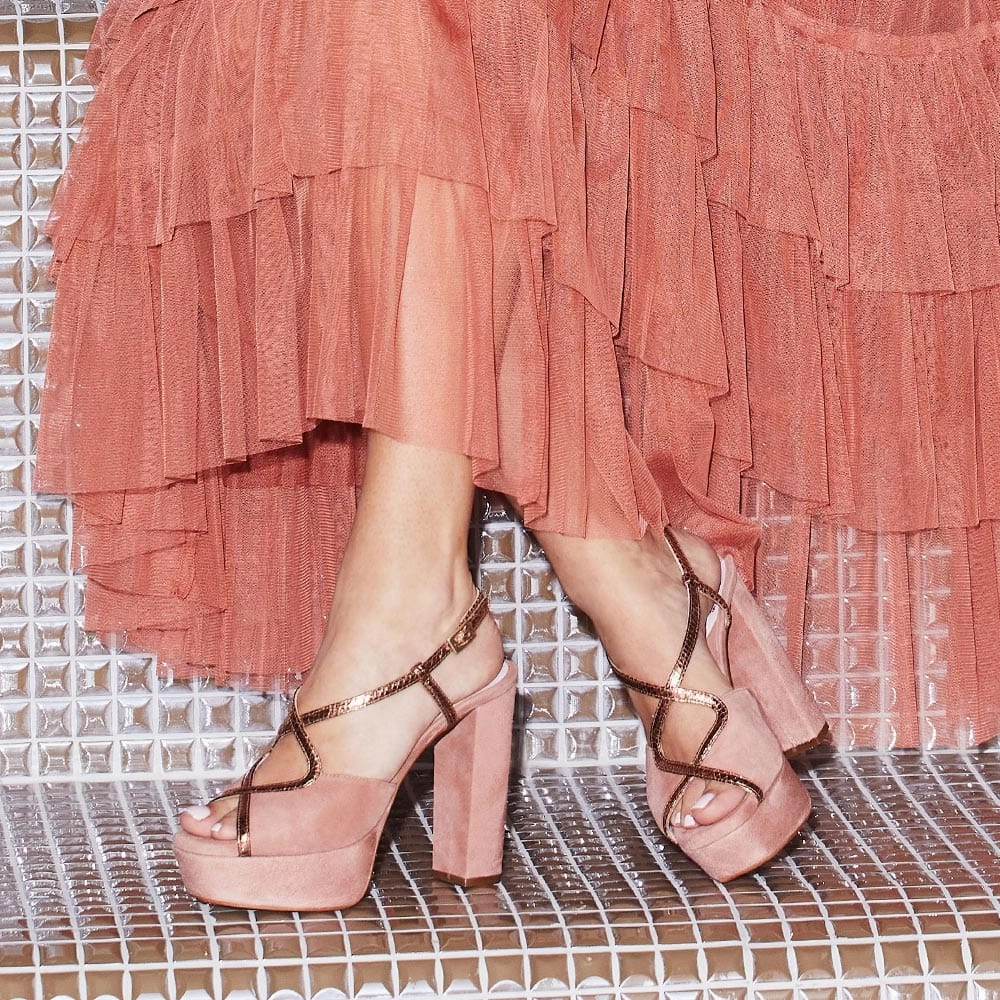 Trendy Travel Sandals Seasonal Footwear Reese: Rose Suede & Snake Print Leather