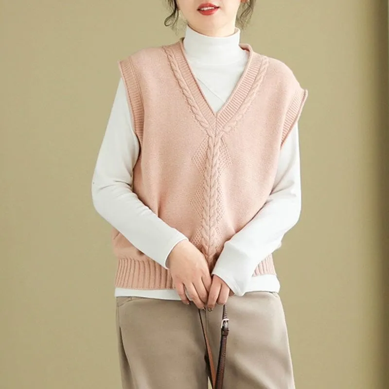 Women Spring Casual V- Neck Knitted Vest without buttons