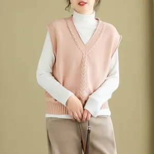 Women Spring Casual V- Neck Knitted Vest without buttons