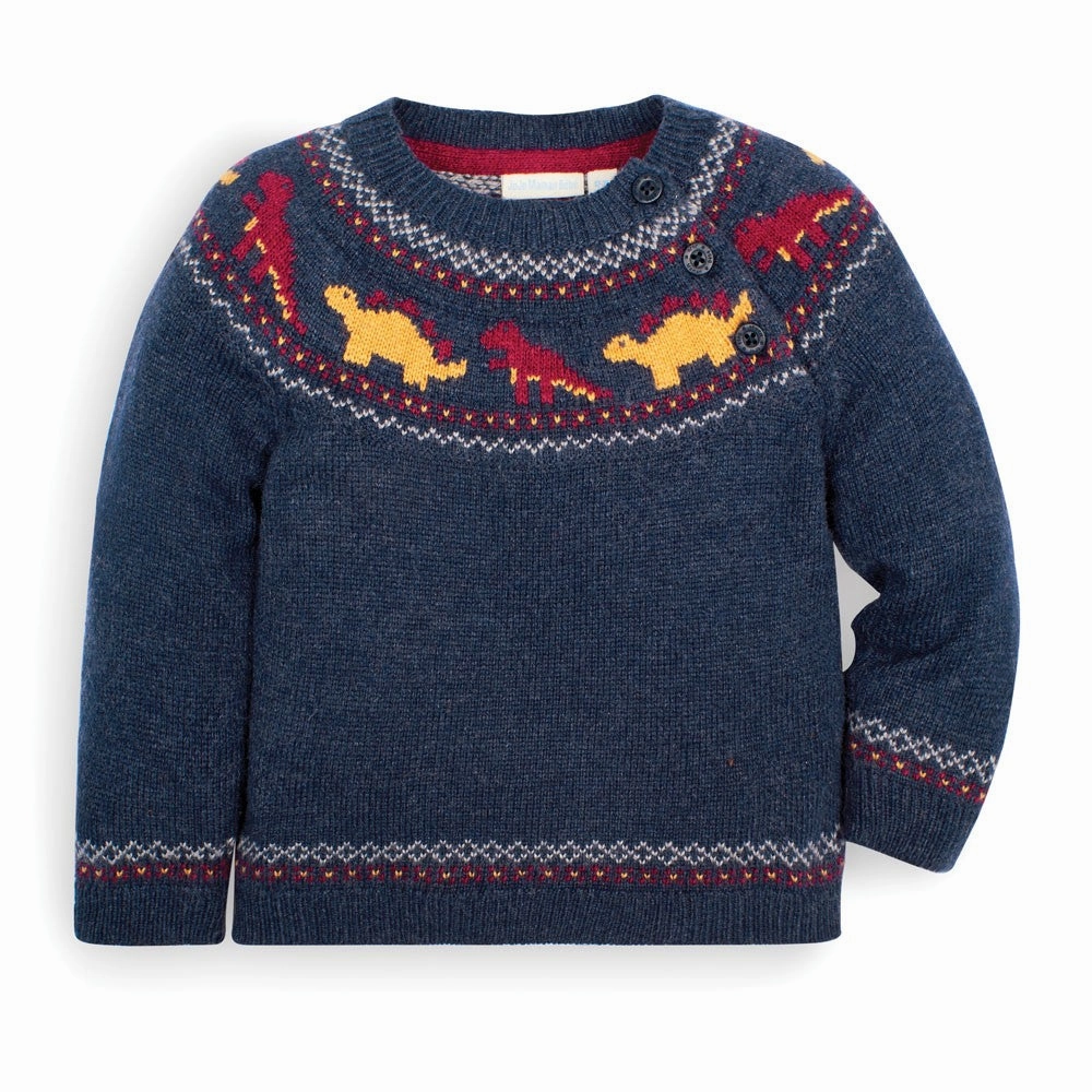 Jojo Maman Bebe Kids Navy Dinosaur Fair Isle Sweaters Summer kids' apparel Matte finish kids' clothes