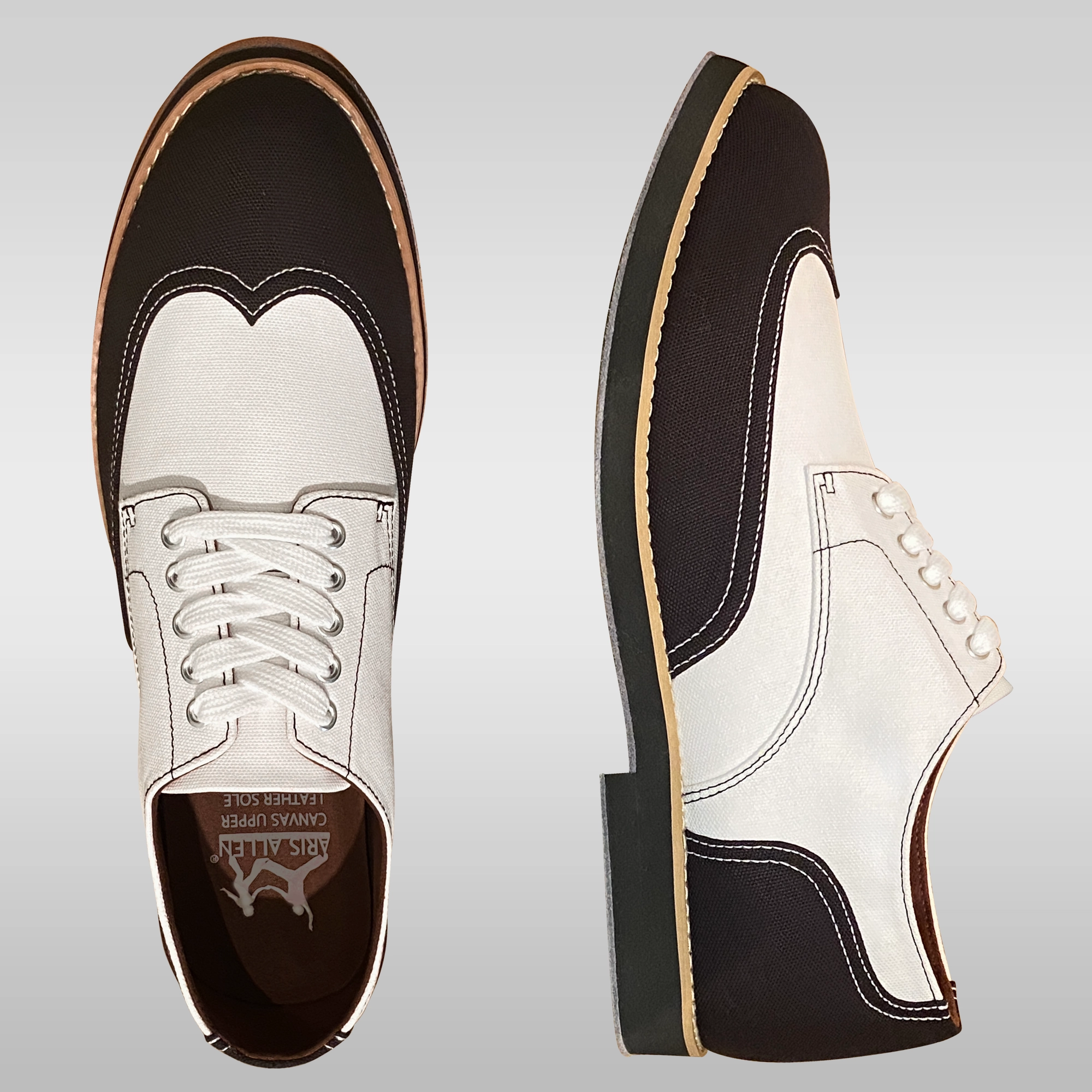 Cushioning Cloud Tech Aris Allen Men's Black and White Canvas Wingtip Feather Light Dance Shoes