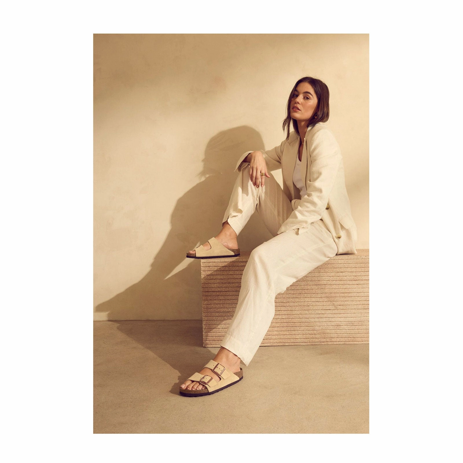 Birkenstock Arizona Narrow Slide Sandal (Women) - Latte Cream Suede Stain Resistant