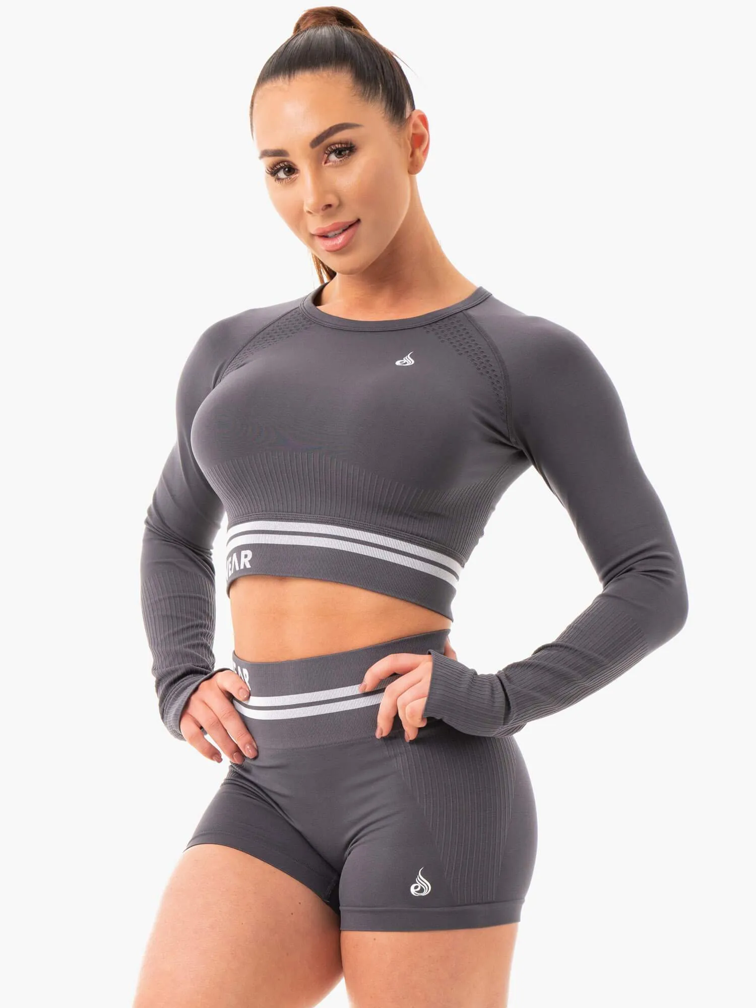 Freestyle Seamless Long Sleeve Crop - Charcoal Brushed Inner Layer Reinforced Elbow Patches