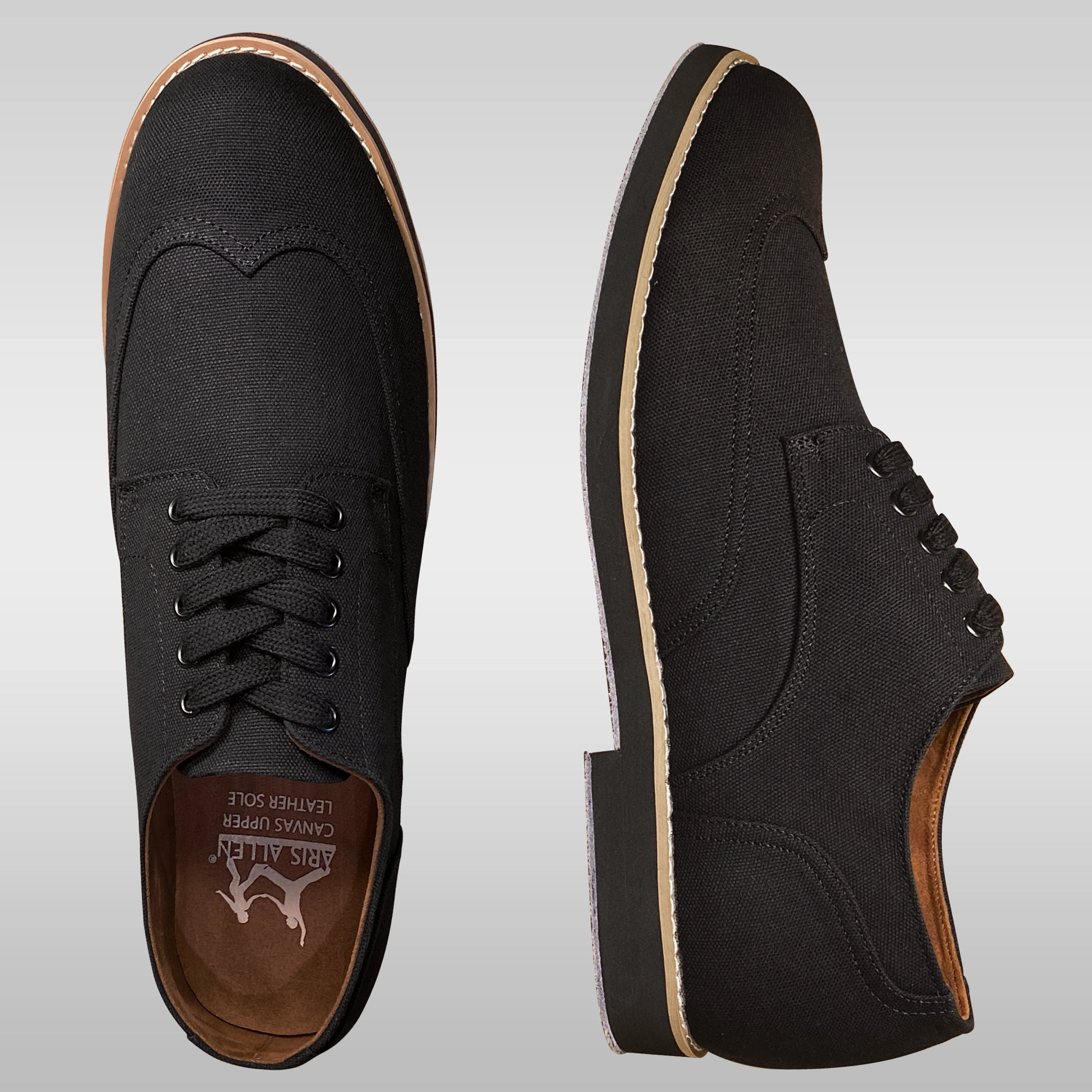 Aris Allen Men's Black Canvas Wingtip Feather Light Dance Shoes Micro Perforation Ventilation Neutral Stride Engineering