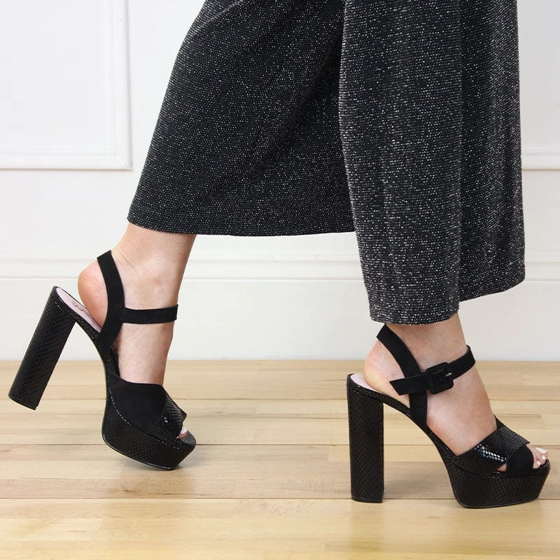 Remy: Black Suede & Snake Print Leather Chic Durable