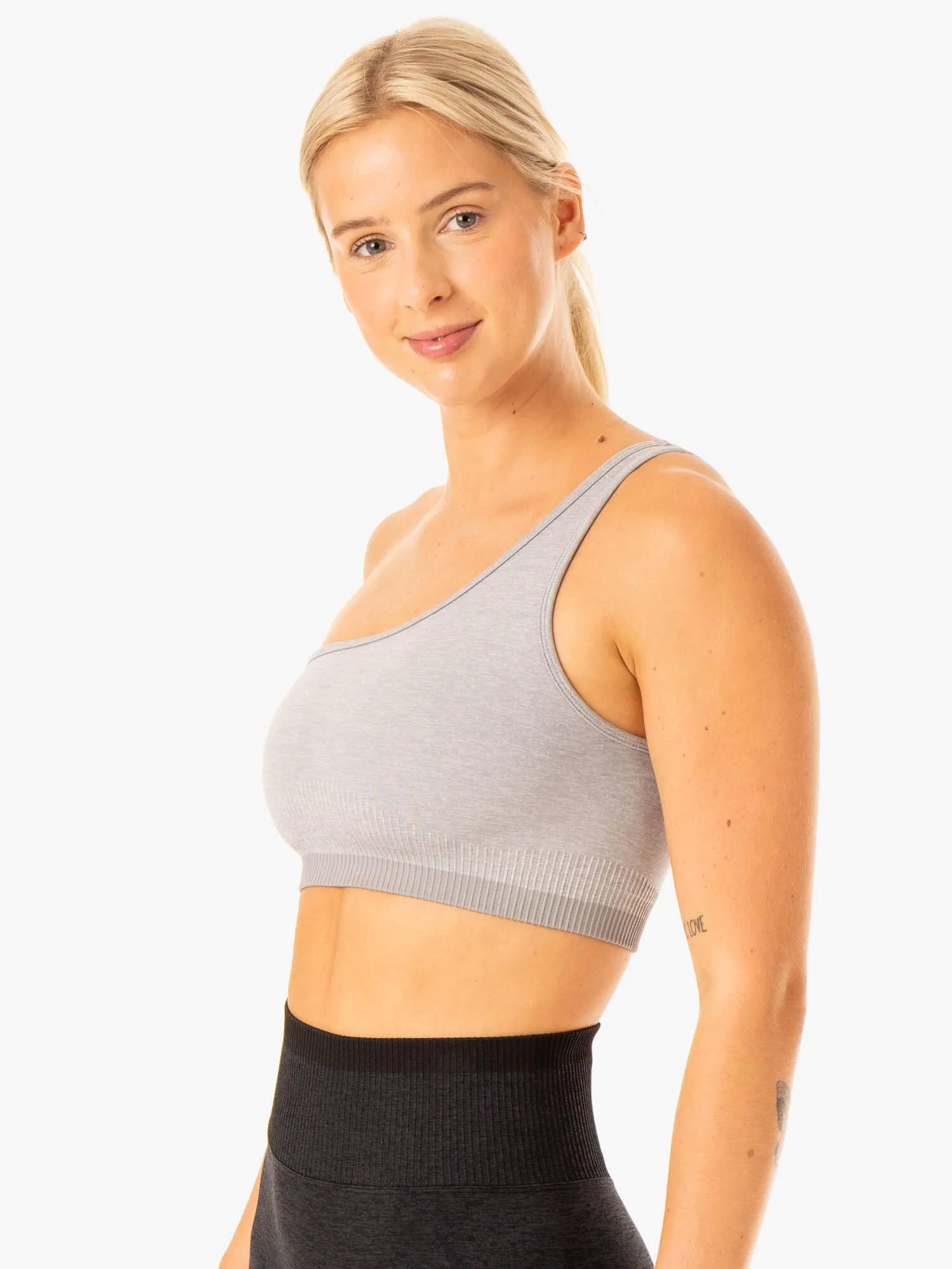 Excel Seamless One Shoulder Sports Bra - Grey Marl teenagers' Non-Slip Design