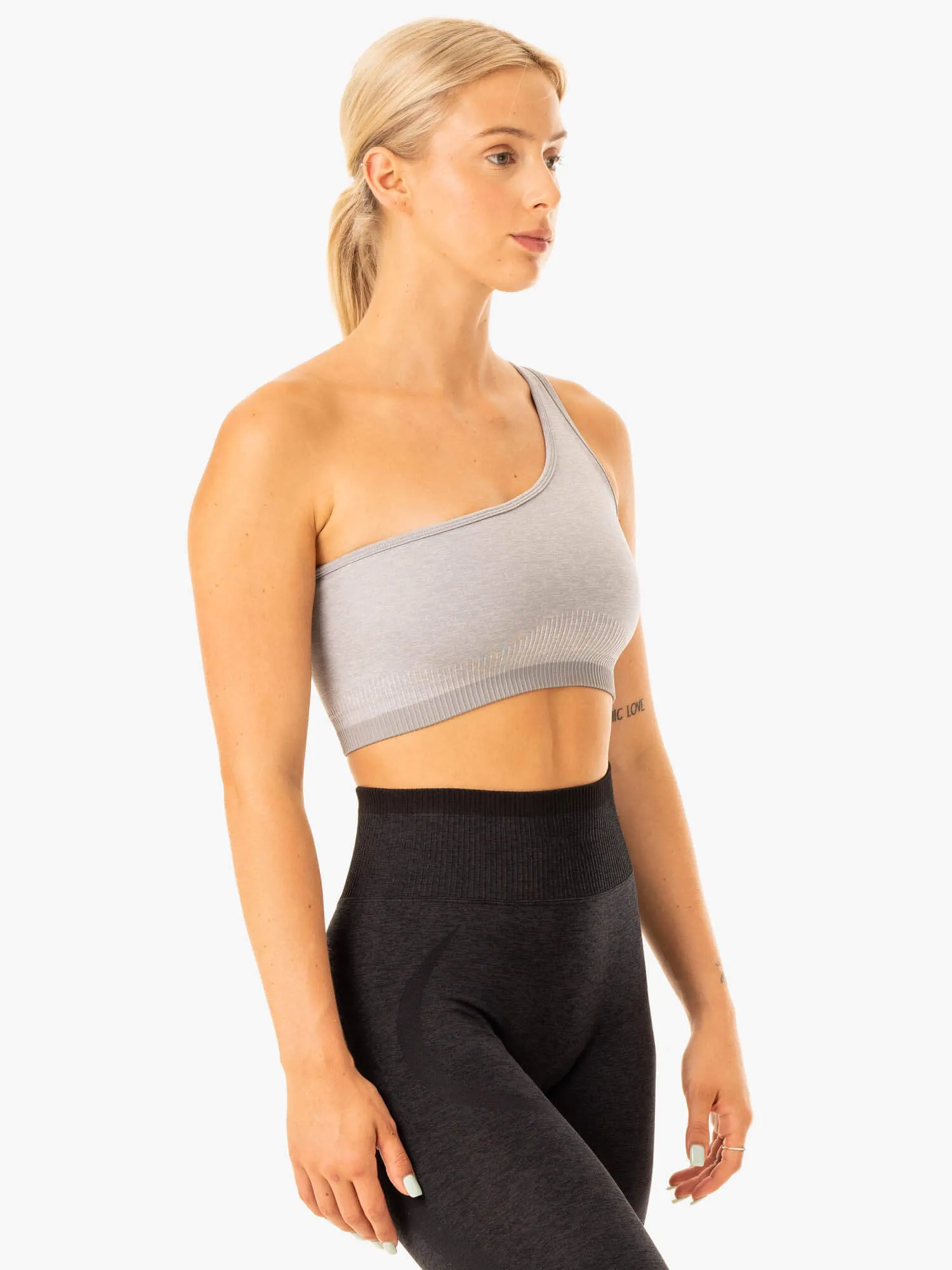 Excel Seamless One Shoulder Sports Bra - Grey Marl Supportive Crisscross Back Support