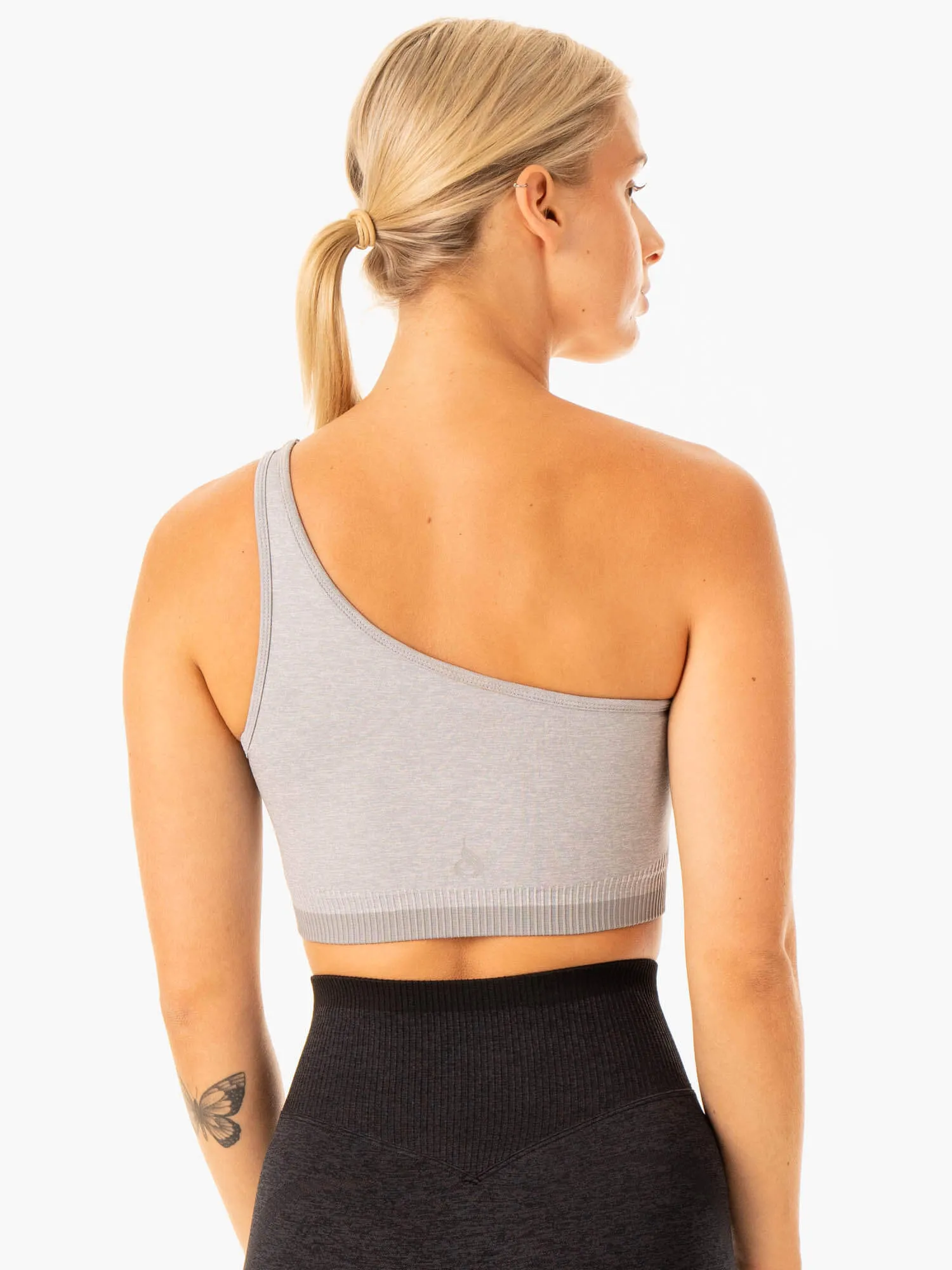 Core Stabilizing Fit Padded Excel Seamless One Shoulder Sports Bra - Grey Marl