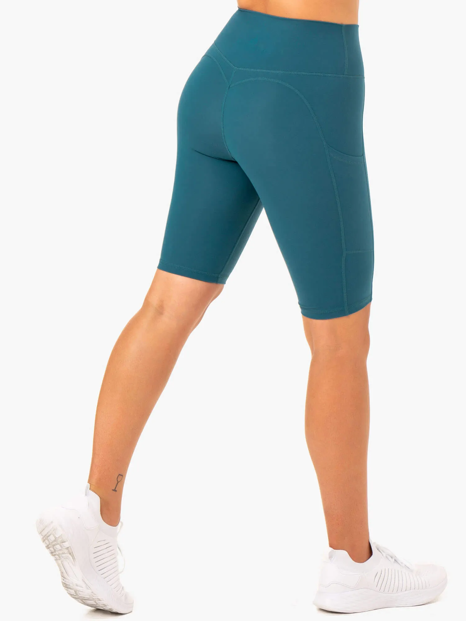 Reset High Waisted Pocket Bike Shorts - Teal Comfort Waist Relaxed Style