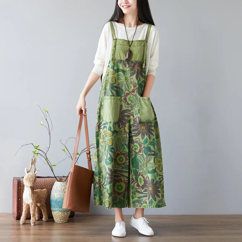 Retro Floral Printed Strappy Pants Lightweight Design Non Irritating