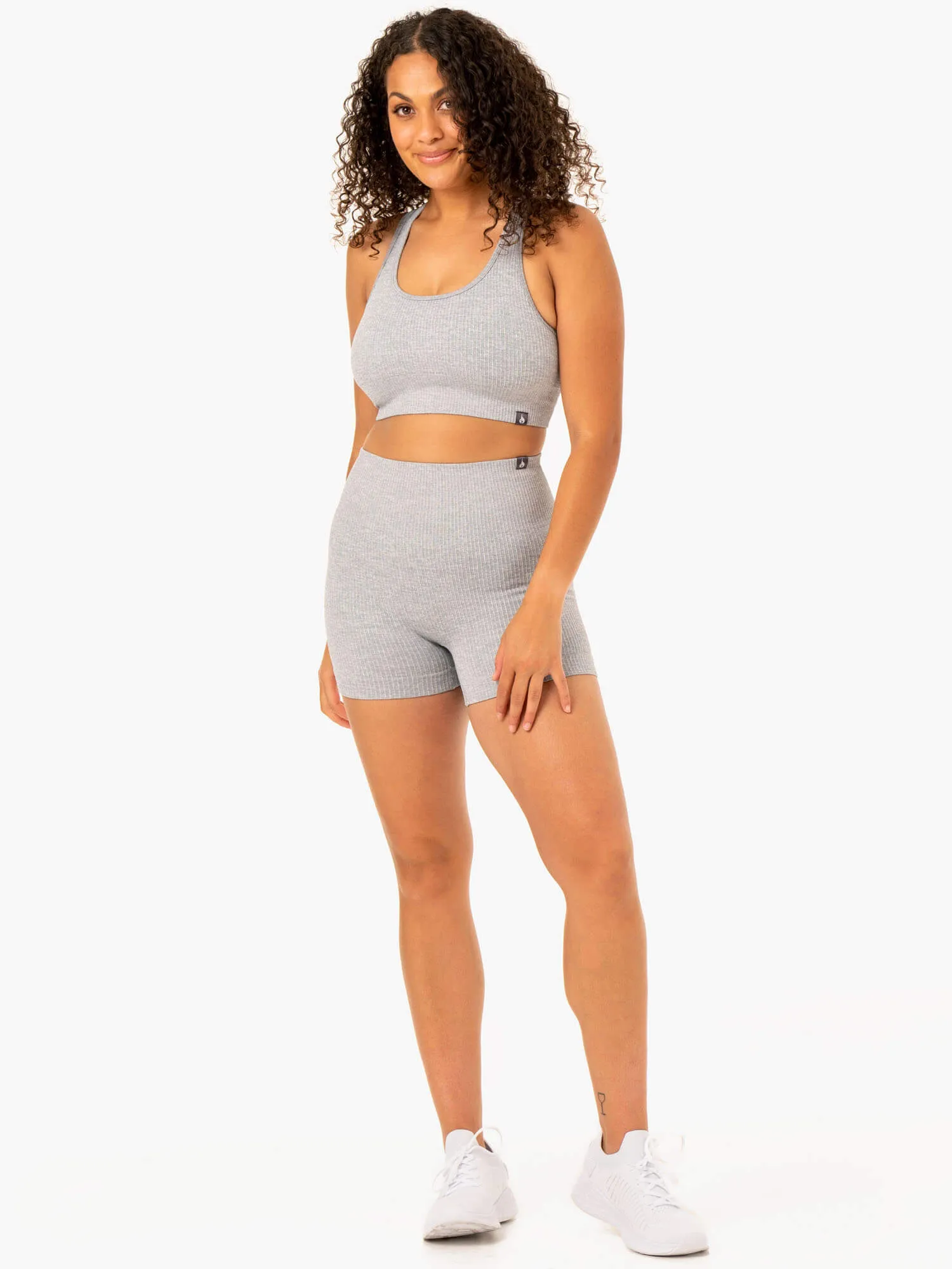 Rib Seamless Sports Bra - Light Grey Marl Knee support