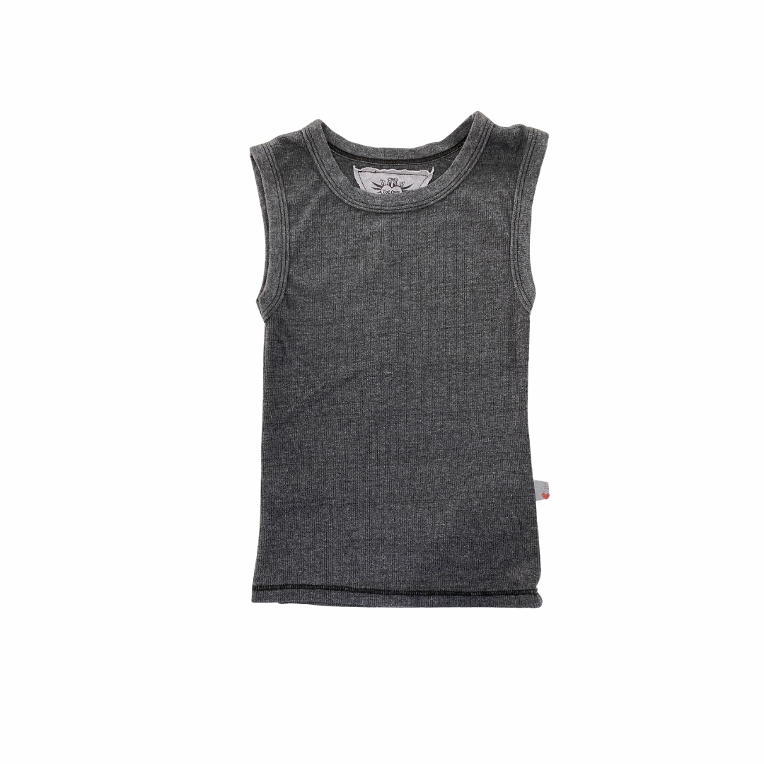 Ribbed Tank Top- Grey/Black Buttoned