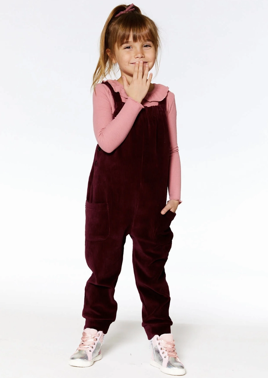 Ribbed Velvet Overalls - Burgundy Buttoned Boys' fashion items