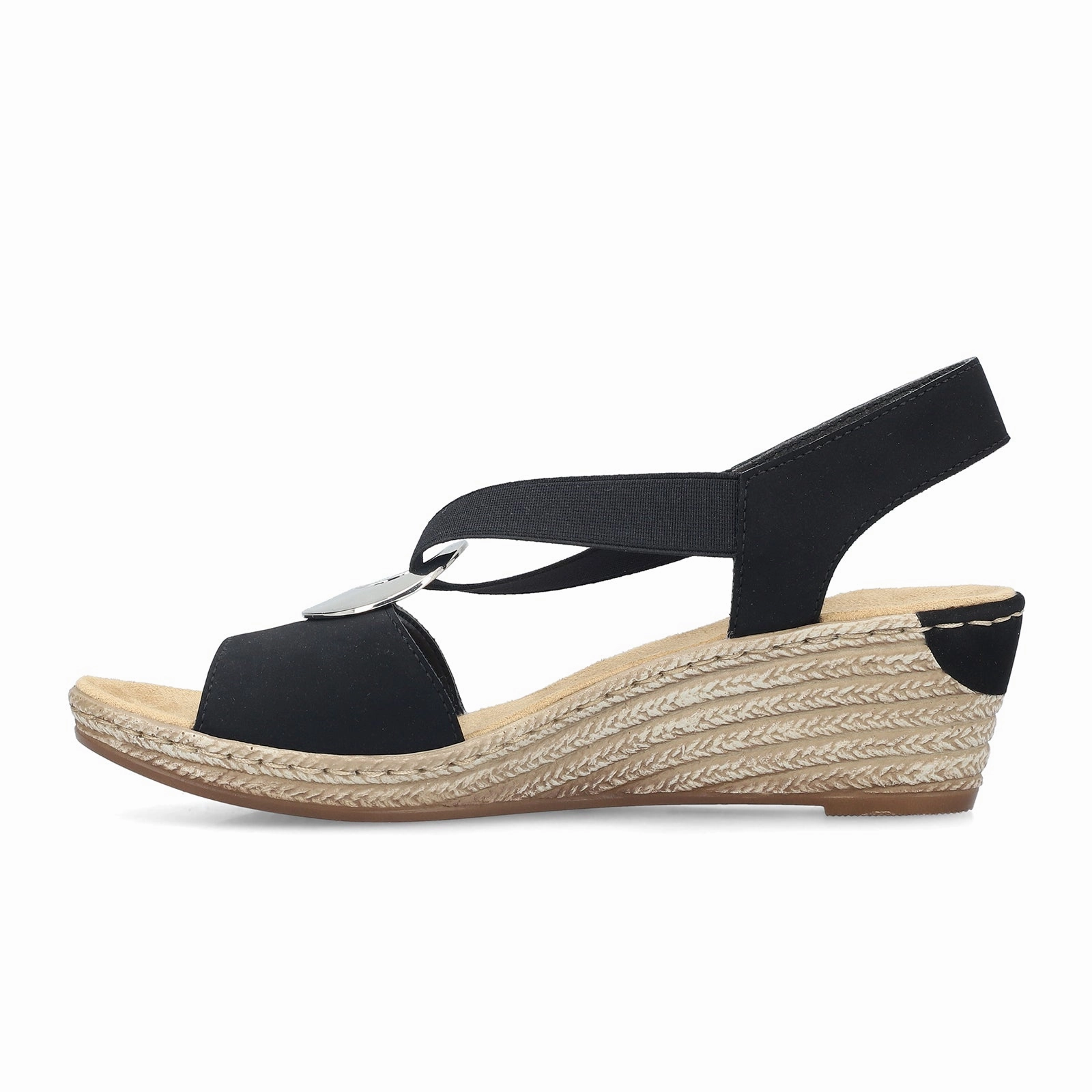 Soft Heel Heat Regulating Fabric Rieker Fanni 624H6-00 Wedge Sandal (Women) - (Women) - Black