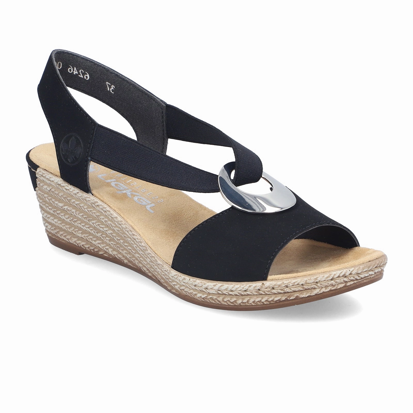Secure fit Temperature Regulating Rieker Fanni 624H6-00 Wedge Sandal (Women) - (Women) - Black