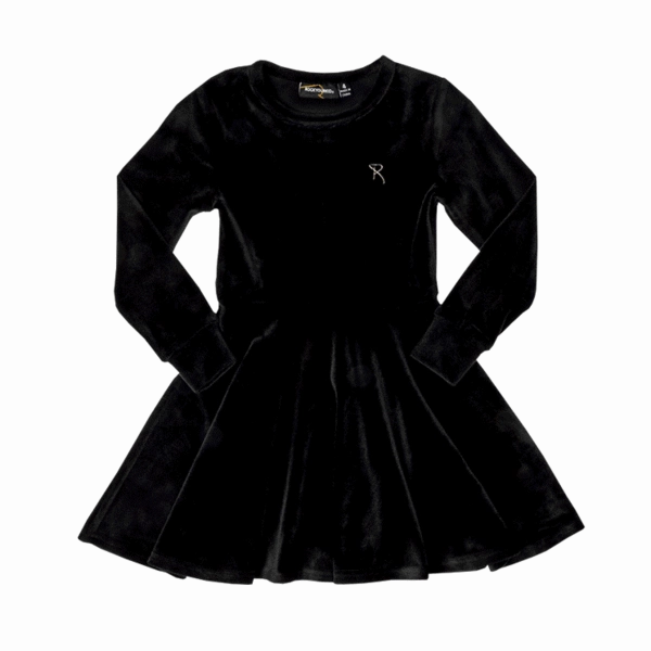 Warm kids' wear youth clothing Rock Your Baby - Velvet Underground Long Sleeve Waisted Dress in Black TGD1858-BL