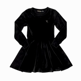 Warm kids' wear youth clothing Rock Your Baby - Velvet Underground Long Sleeve Waisted Dress in Black TGD1858-BL