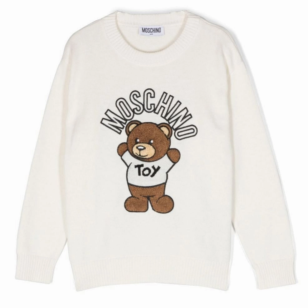 Loungewear for kids Middle school kids' clothing Moschino Kids Logo with Teddy Bear Sweater - Ivory