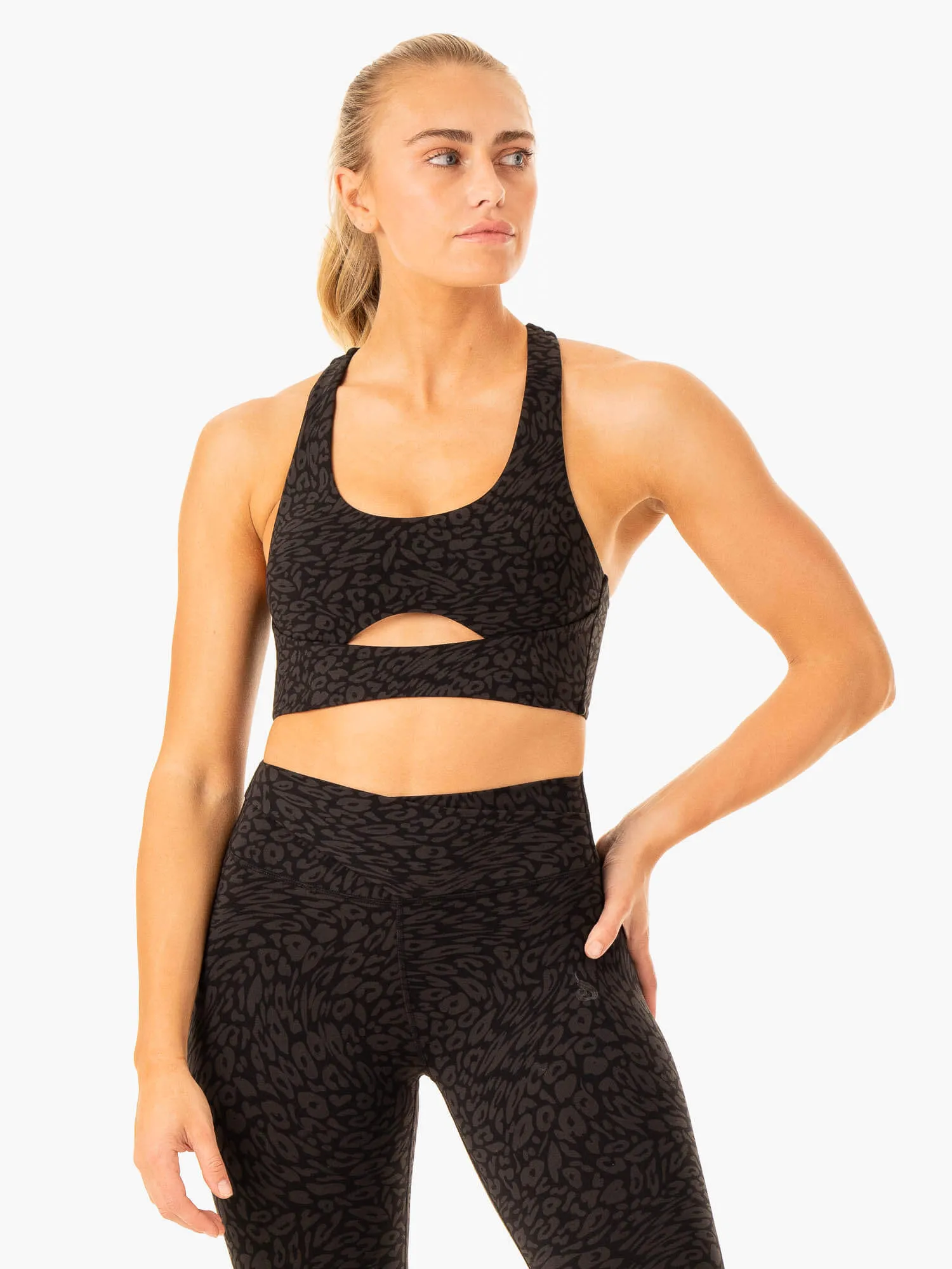 Rotation Sports Bra - Black Leopard Drawstring closure Breathable Cup