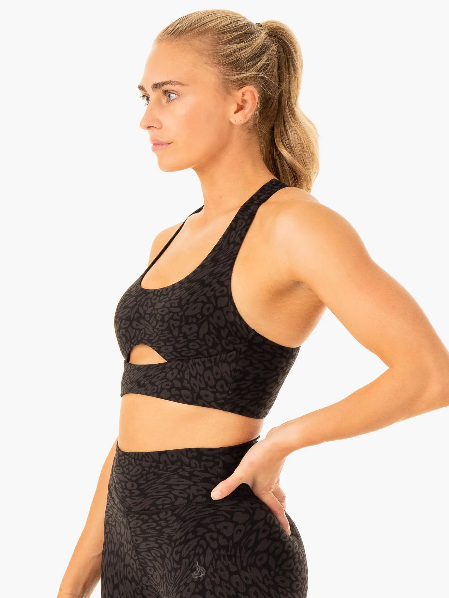 Comfortable Strap Sleeveless seams Rotation Sports Bra - Black Leopard