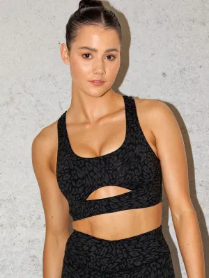 Rotation Sports Bra - Black Leopard Fringed edges