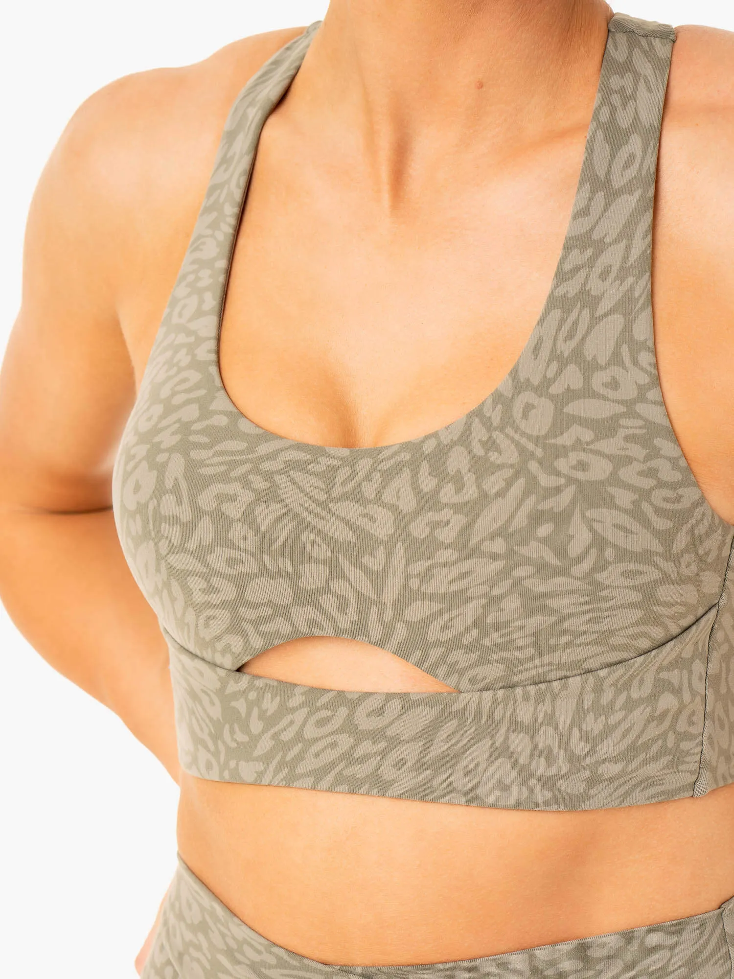 Cap-sleeved seams Rotation Sports Bra - Khaki Leopard