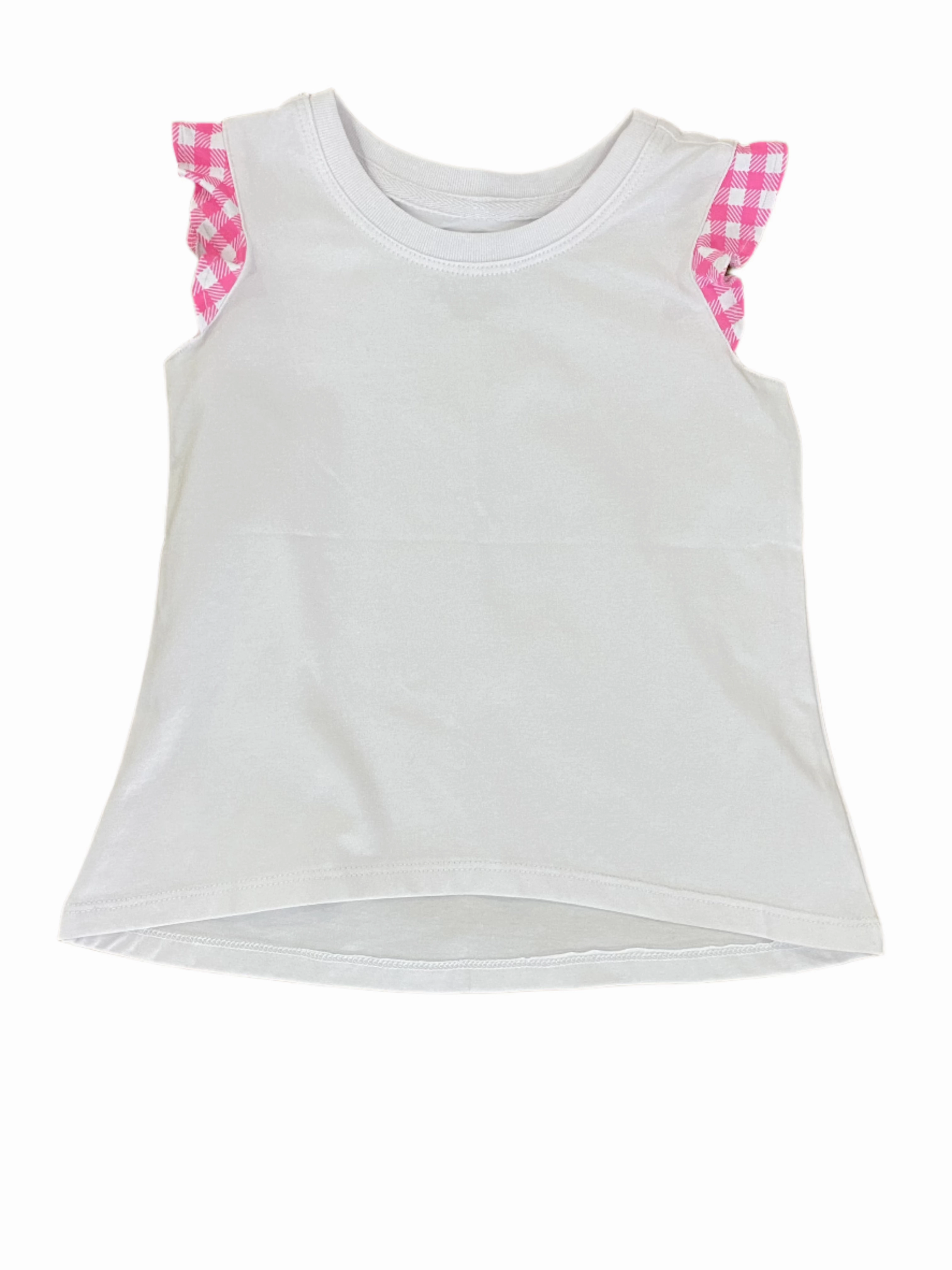 Running clothes for children Ruffle Shirt in Solid White Pink Gingham Sleeve