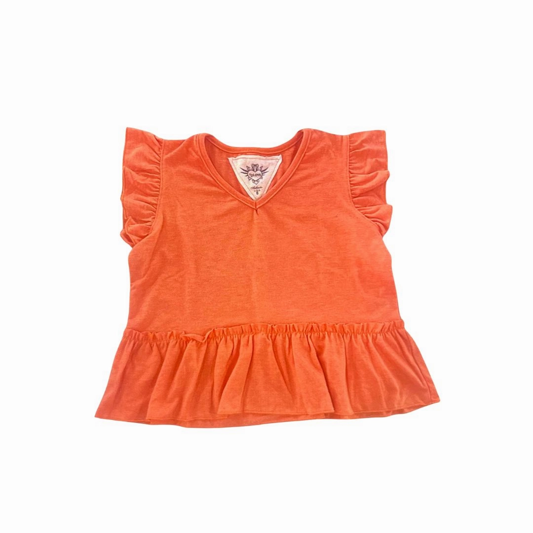 Corduroy clothes for kids Ruffle Sleeve and Hem Top- Tangerine