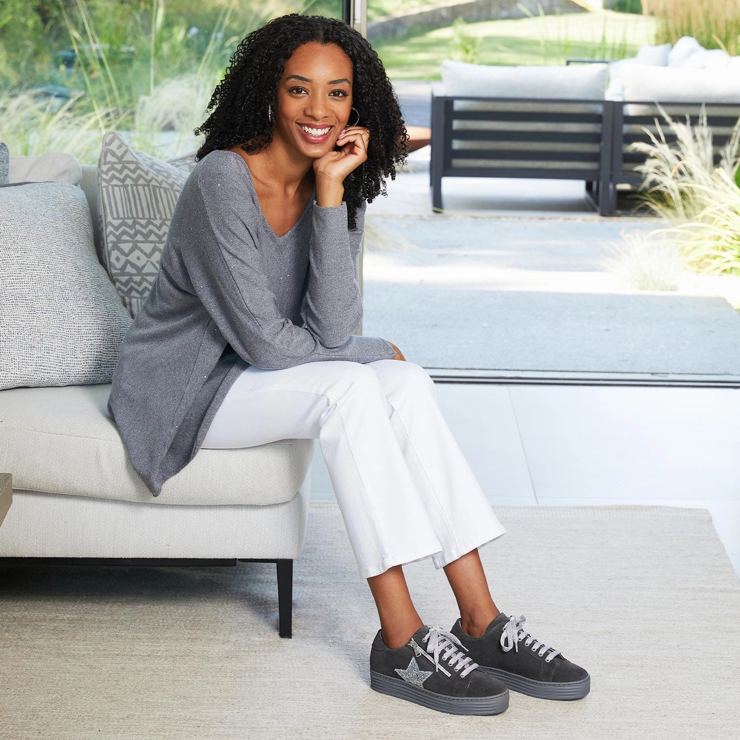 Star: Gray Suede & Glitz TPE Injection Midsole Non Slip Tread Pattern